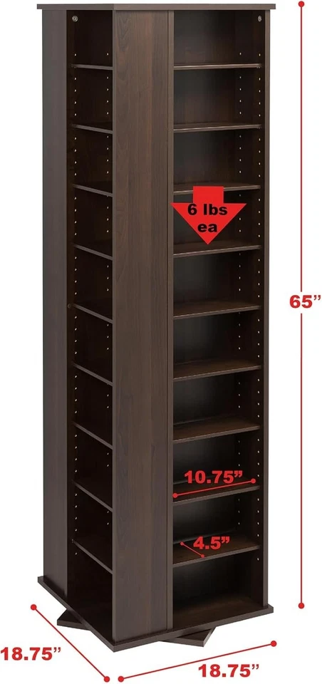 Espresso Media Storage Tower, 4-Sided Rotating Cabinet - Image 4 of 4