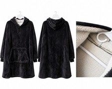 Women's Black Fleece Pullover Hoodie w/ Kangaroo Pocket Relaxed Fit One Size