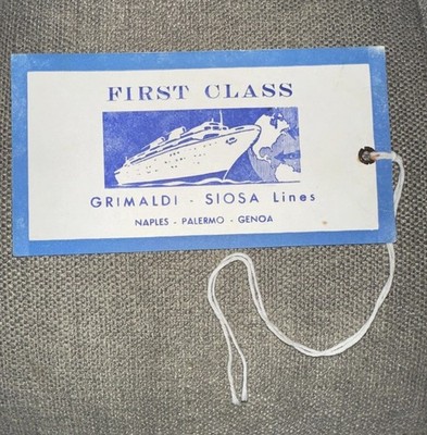 Vintage 1962 Grimaldi Siosa Lines First Class Kofferanhänger Kreuzfahrtschiff Italien