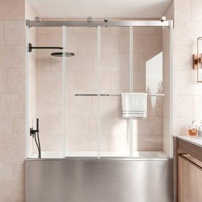 56-60''x 62'' Tub Glass Door Frameless 10 mm Thickness Silver Shower Tub Screen