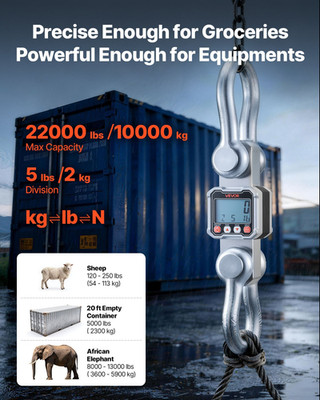 VEVOR Digital Crane Scale, 22000 lbs/10 T Max Capacity, Heavy Duty Industrial Ha