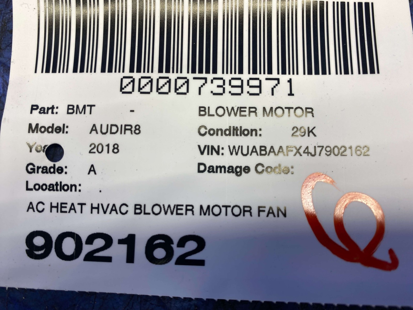 2017-2023 AUDI R8 V10 4S RWS OEM AC HEAT HVAC BLOWER MOTOR FAN UNIT 4S1820021