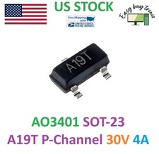 20pcs AO3401 A19T SOT-23 P-Channel MOSFET Transistors 30V 4A