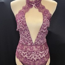 NWT Victoria's Secret Dream Angels Lace High Neck Halter Bodysuit Ruby Wine Med