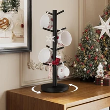 Coffee Mug Holder Tree, Upgraded 360° Rotated Cup 8 Hooks, Black 