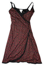 Nine West Wrap Dress Womens 1X Black Red Mesh Ditsy Floral Romantic Date Night