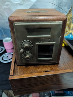 Antique USPS P O Post Office Box Door Bank With dual Combination Brass Coin Bank