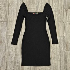 Free People Beach Dress Womens Size S Square Neck Long Sleeve Mini Black Ribbed