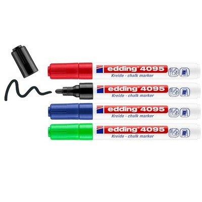 edding 4095 chalk marker pen set - black, red, blue, green - 4 chalk pens - roun