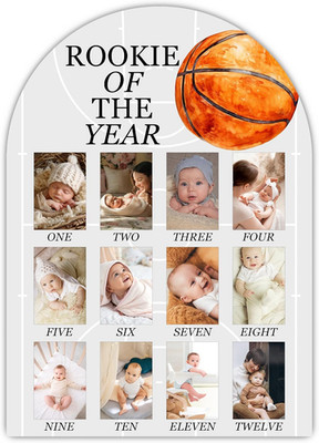 Rookie of the Year My First Year Photo Board, Basketball Baby Milestone Signs fo