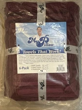 My Pillow 6 Piece Set Cotton Bath, Hand, Washcloth Towel Set Garnet Red NEW