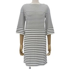 CHANEL 4639 Summer Knit Border Half Sleeve Dress Cotton Blend White x Black Size