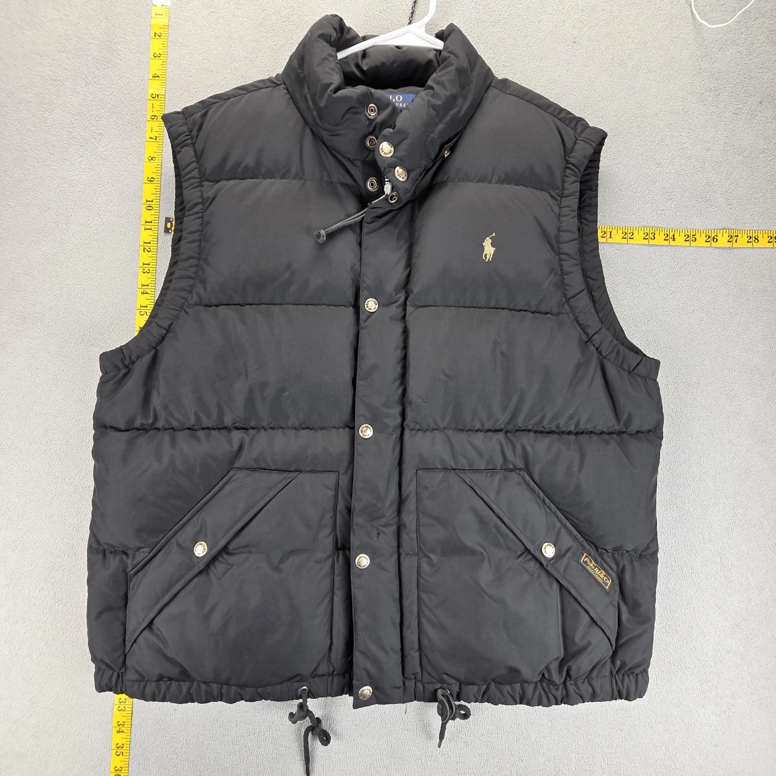 Polo Ralph Lauren Vest Mens XL Black Down Puffer Full Zip Collared Quilted