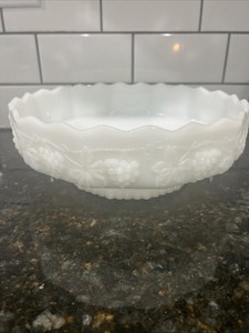 Anchor Hocking Fire KIng Vintage Pattern Milk Glass Footed Centerpiece Bowl -10"