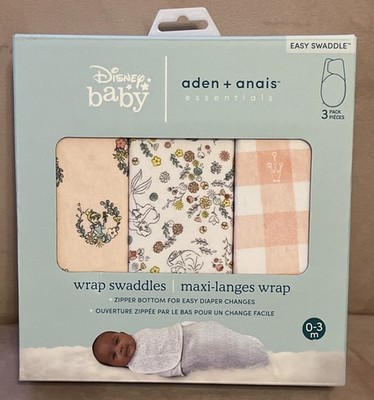 DISNEY PRINCESS Aden + Anais 3-PACK EASY SWADDLE WRAPS Zipper Cotton Knit Baby