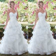 Elegant Wedding Dresses Sweetheart Ruffles A Line Lace Sweep Train Bridal Gowns