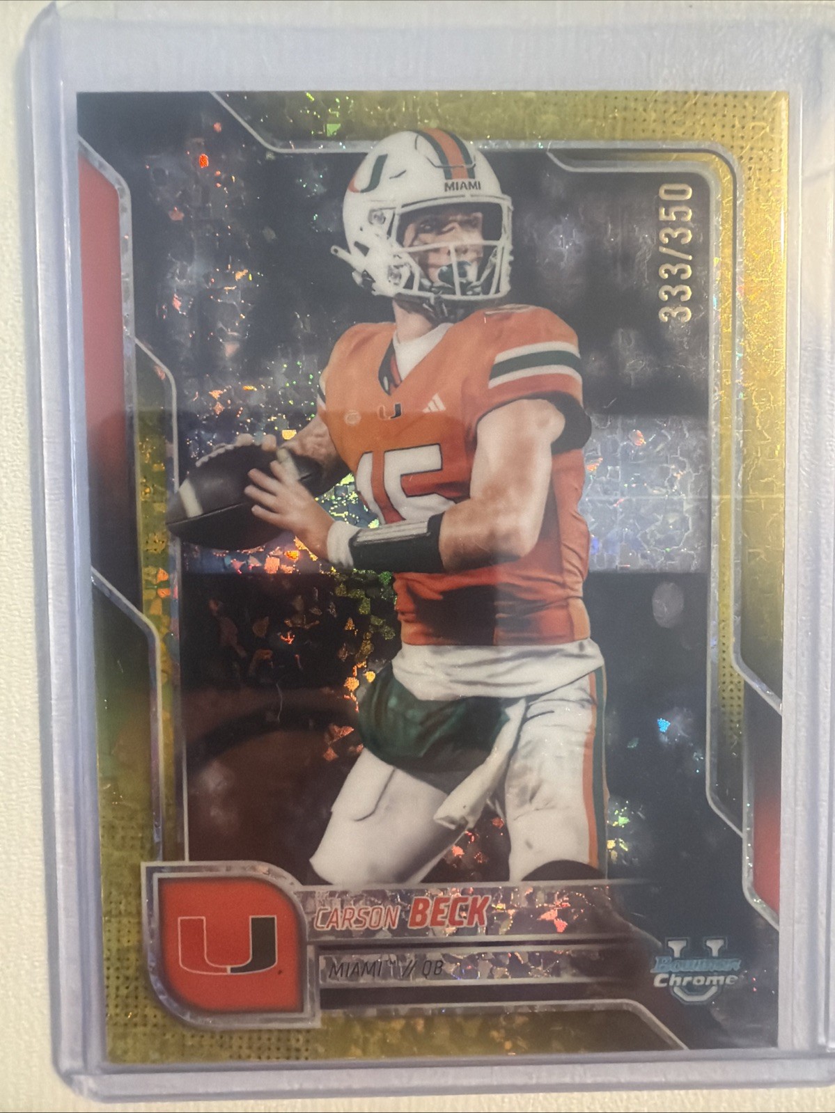 2025 Bowman University Chrome #138 Carson Beck Yellow Mini-Diamond /350