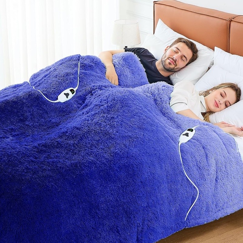 Heated Faux Fur Electric Blanket 10 Heat Settings Soft Plush