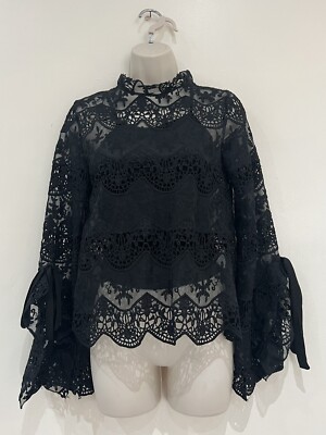QED LONDON Women's Black Lace Overlay Top (Size UK 8) - 2 Pc Set