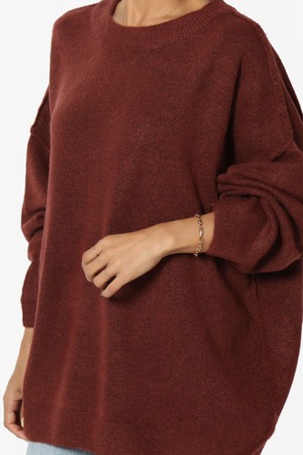 TheMogan Raw Seam Drop Shoulder Oversized Crew Neck Melange Rib Knit Sweater - Picture 55 of 104