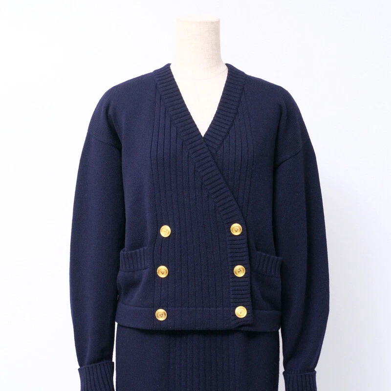 CHANEL Vintage Gonna Setup Taglia 3838 Maglia Cardigan Maglia Gonna Attaccata COCO...