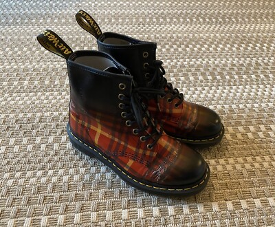 DR MARTENS 1460 Tartan Red Black Plaid Lace Up Leather
