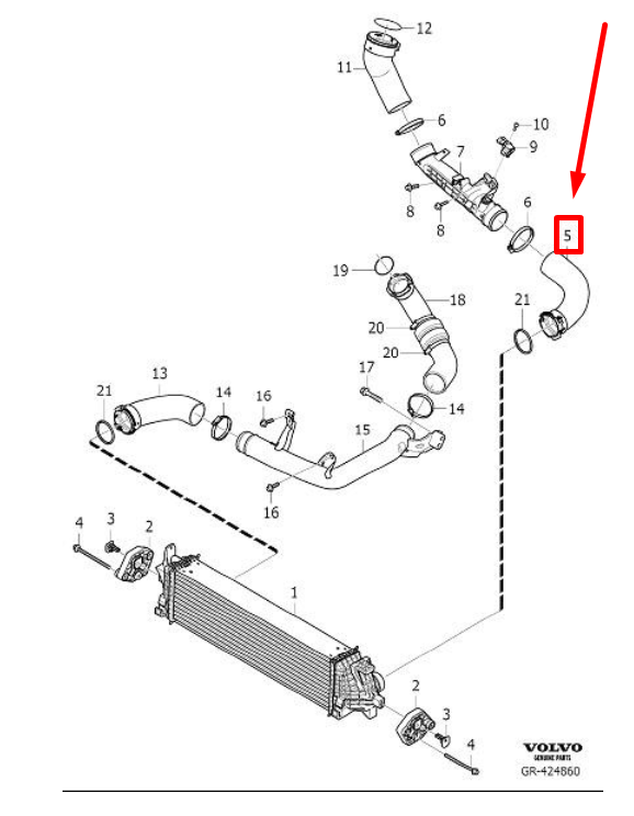 Volvo S90 Mk2 Linker Ladeluftkühlerschlauch 32222271 neues echtes 
