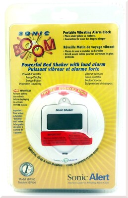 Sealed Sonic Alert Boom Silver Portable Vibrating Alarm Clock SBP100