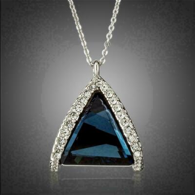 2Ct Trillion Lab Created London Blue Topaz Pendant 14K White Gold Silver Plated
