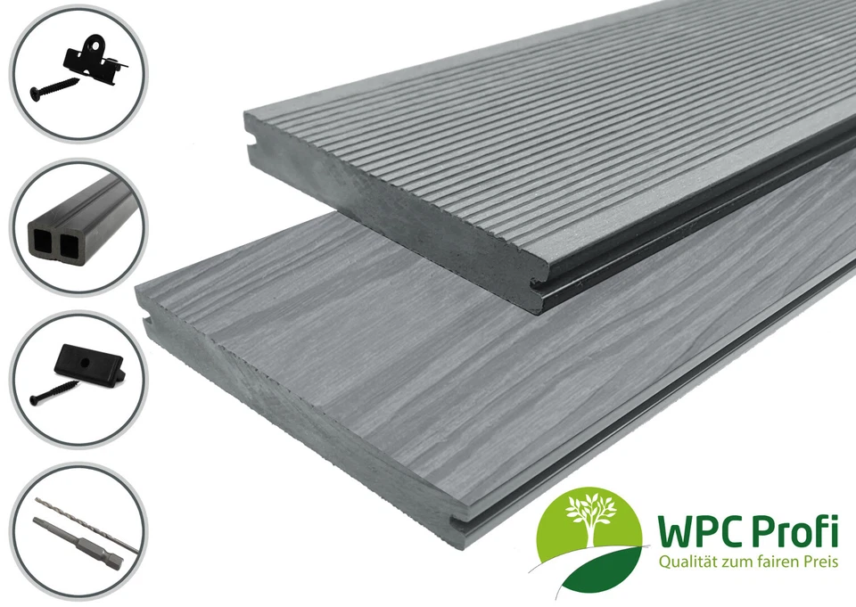 WPC Terrassendielen Komplettbausatz Massiv Komplettset anthrazit grau braun - Bild 3 von 4