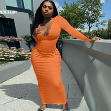 Spring and Autumn Women's Solid Color Slim Fit Long Sleeve Hip Pack Long Dress