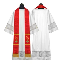 Red Traditional Clergy Stole with Cross and Grapes Embroidery – Damask Vestment
