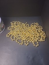 Large Gold Beaded Christmas Tree Garland, 24 Ft, Beads 1/2", Holiday Tin