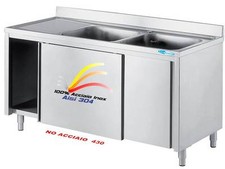 Lavello cm 180x70x85  in Acciaio Inox Lavatoio 2 vasche Armadiato Professionale