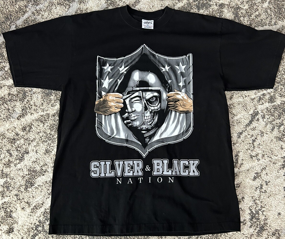 Raiders Shirt Black Dbl Sided NFL Silver And Black Nation