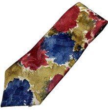 VTG GUY LAROCHE Mens 100 SILK USA Handmade Color Burst Floral Tie 3.75W 59L