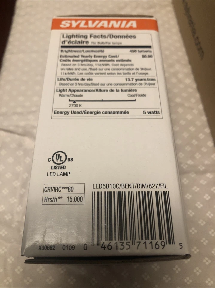 Sylvania Ultra LED B10 5W Filament Dimmable Clear 71169 *Box Of 6* - Image 3 of 4