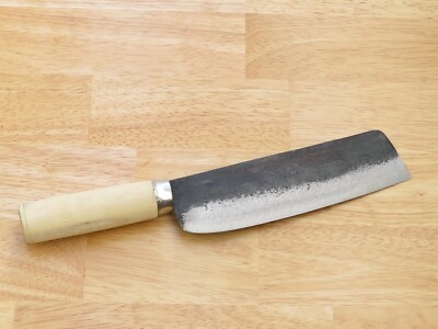 Crude - Asian 7 In Nakiri Kitchen Chef Knife, Carbon Steel, Thin, Sharp & Light