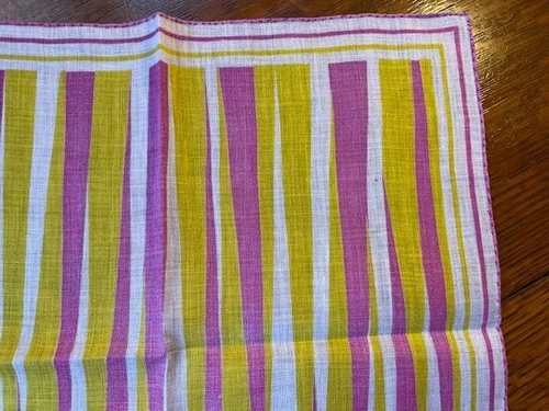 Vintage Faith Austin Linen Hanky Gold & Pink Stripes Handrolled Abstract 1970s - Picture 5 of 7