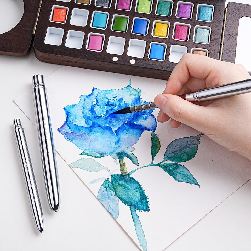 Joy Chaser Travel Watercolor Brush Set - 3 Brushes & Inspirational Pouch For Painting On The Go