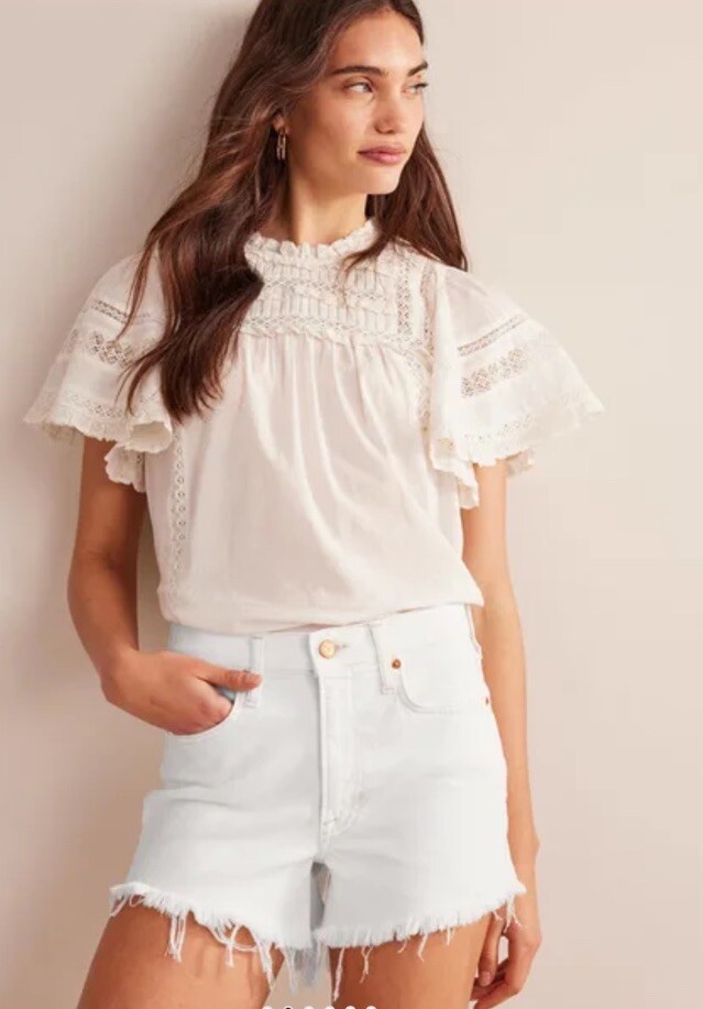 Boden Rigid Beach Shorts Ecru/white Denim Cut Off Shorts Womens NWT Size 29