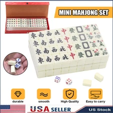 Portable Vintage Mahjong Rare Chinese 146 Tiles Mah-Jong Set Toy W/ Case Box