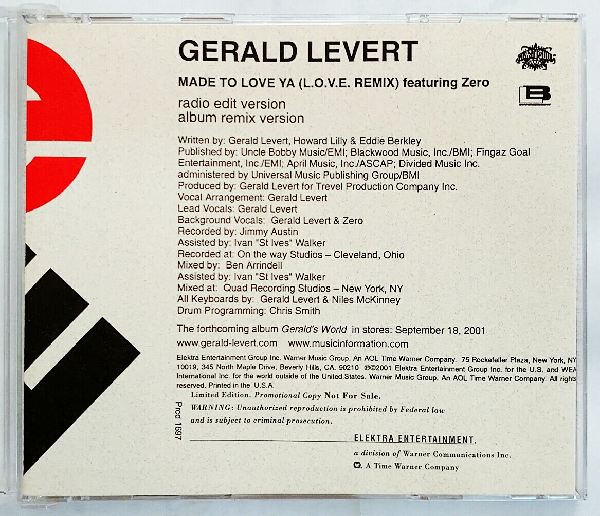 洋楽 L.L.C. Guaranteed For Lovemaking CD) Gerald Levert ‎– Made To Love Ya (L.O.V.E. Remix) , PRCD 1697