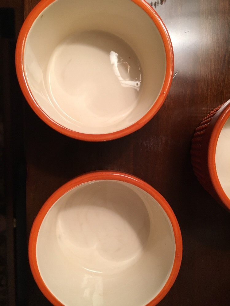 4 Orange ceramic ramekins bowls Halloween Creme Brûlée Fall Harvest ...