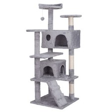 55" Cat Tree Tower W/ Scratching Post Ball Ladder Condo Playing House Light Grey