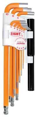 Eight Tool TLC-S9NPOR Taper Head Hex Key Set of 9 Pcs. Includes Cheater Bar