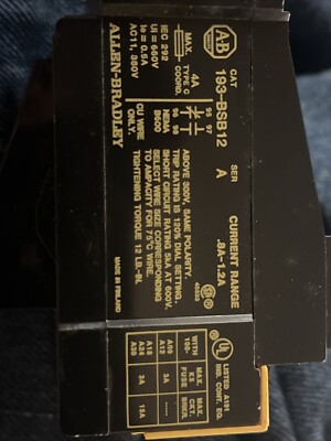 ALLEN BRADLEY 193-BSB-12 OVERLOAD RELAY SER. B 193BSB12 NEW, No Box