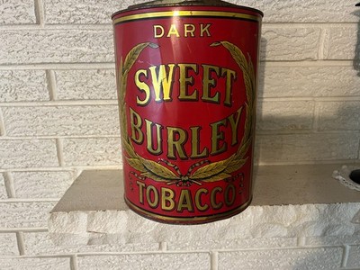 Large Early Vintage Antique Vintage Dark SWEET BURLEY TOBACCO Canister Tin