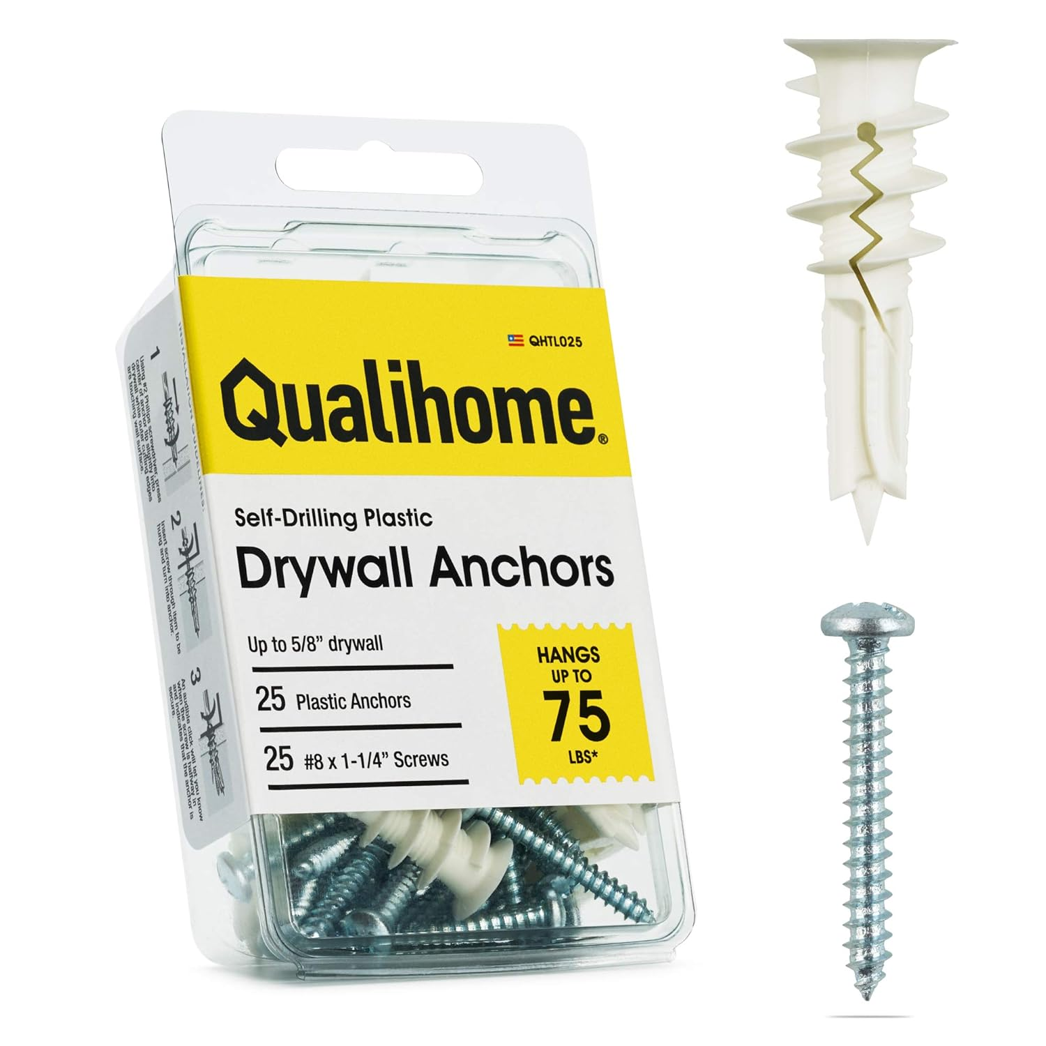 Self Drilling Drywall Anchors with Screws No Pre Drill Needed 8 Pack