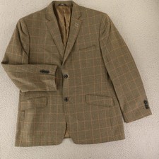 Haggar Jacket 44R L Brown Houndstooth Gun Check Blazer Sport Coat
